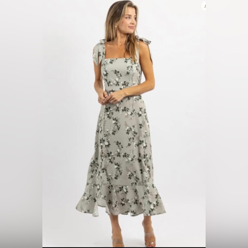 L’BAEYE SAGE SEA TIE STRAP MIDI DRESS